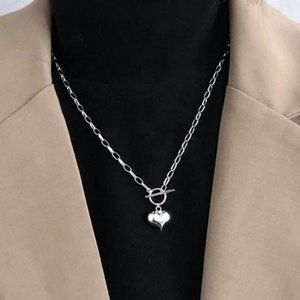 NEW 925 Sterling Silver Heart Link Chain Necklace